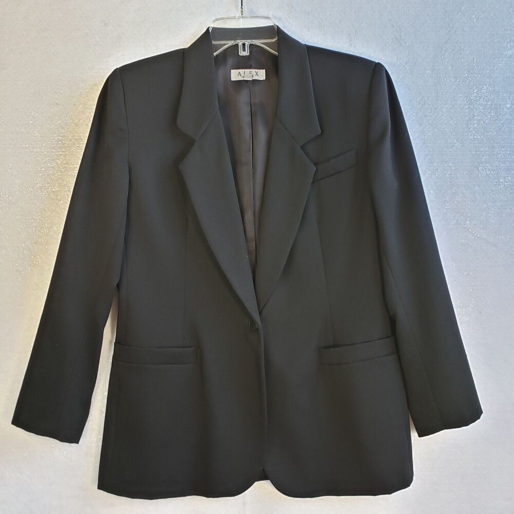 ALEX Blazer Jacket Womens Size 4 100% Pure Wool Black New York Lined